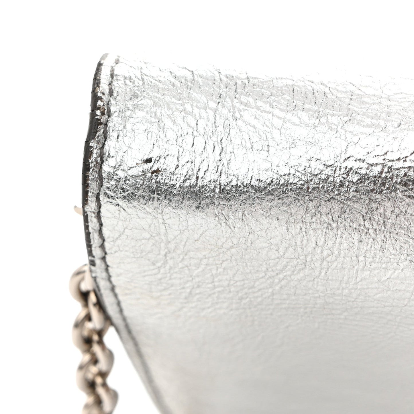 Metallic Crinkled Calfskin Belle de Jour Chain Clutch Silver
