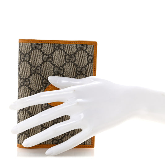 GG Supreme Monogram Textured Calfskin Retro Interlocking G Passport Case Beige Yellow
