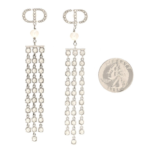 Crystal Pearl CD Drop Earrings Silver