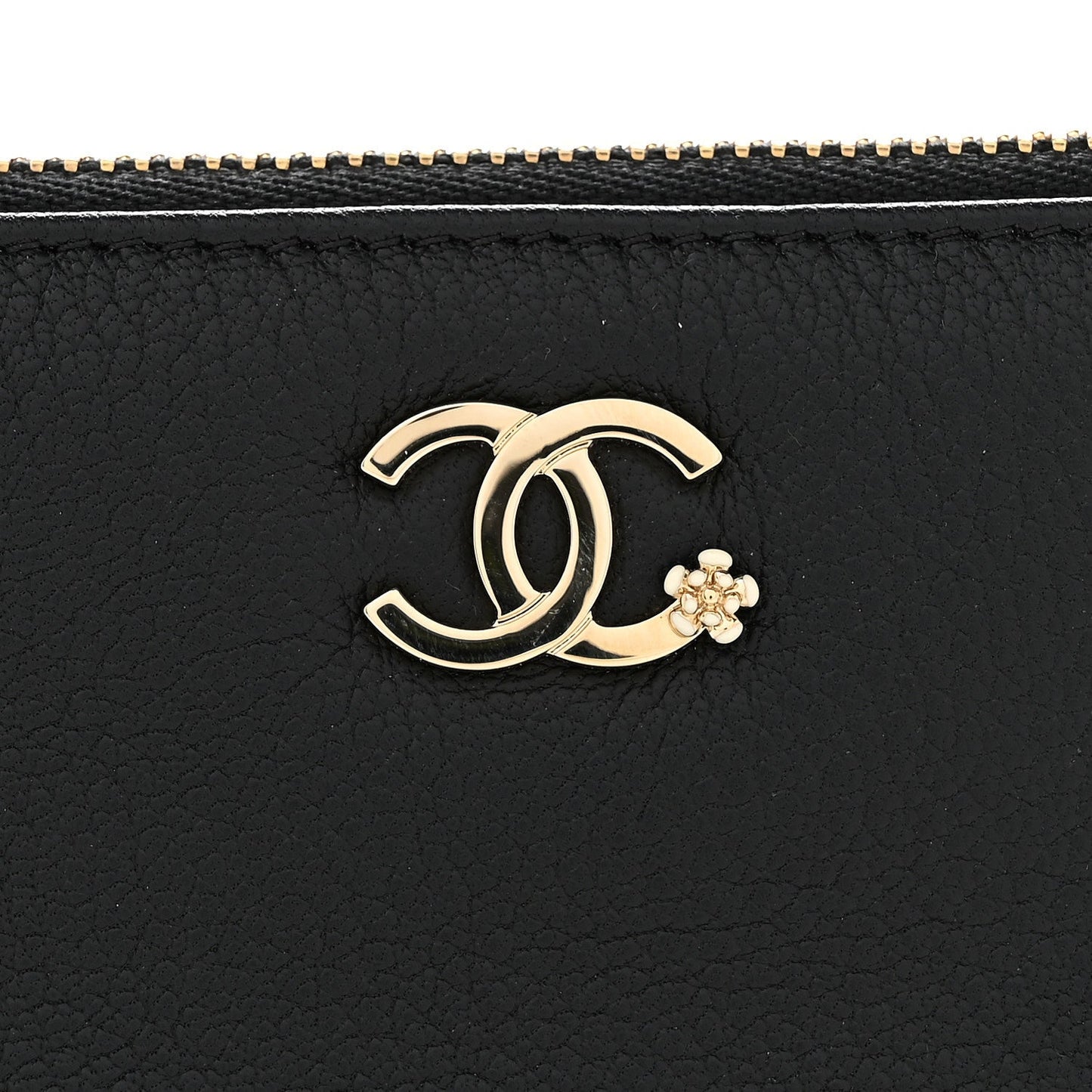 Goatskin Camellia CC Cosmetic Pouch Black