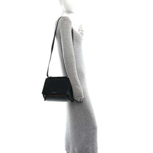 Textured Calfskin Medium Pandora Box Crossbody Bag Black