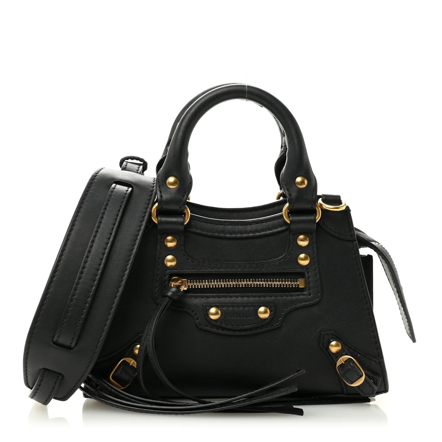 Balenciaga Smooth Calfskin Neo Classic Brass Hardware Nano City Crossbody Black