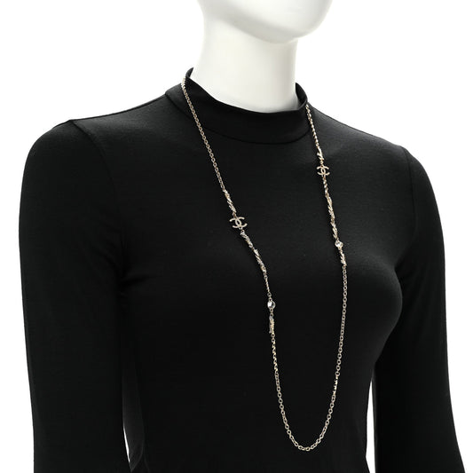 Crystal CC Twist Long Necklace Gold