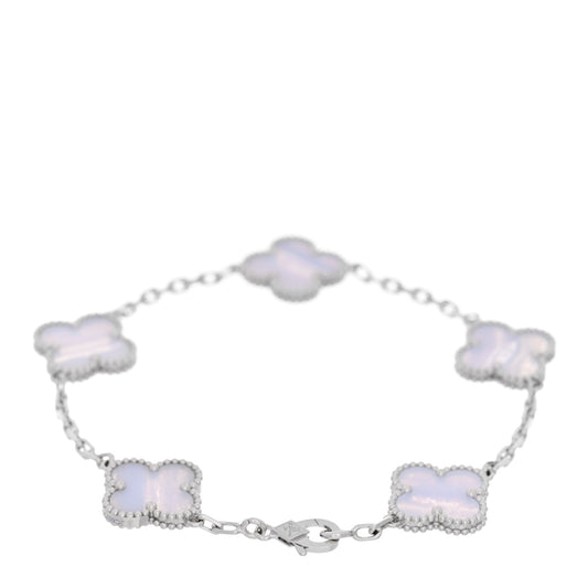 18K White Gold Chalcedony 5 Motifs Vintage Alhambra Bracelet