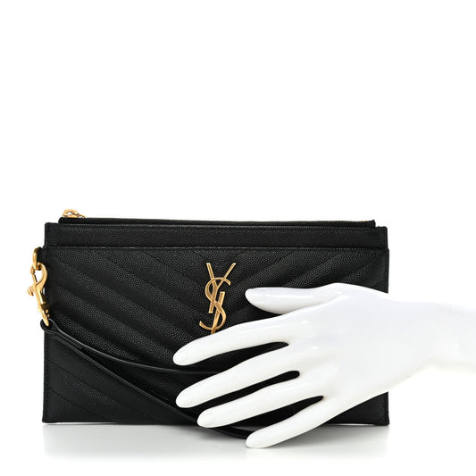 Grain De Poudre Chevron Monogram Large Bill Pouch Black