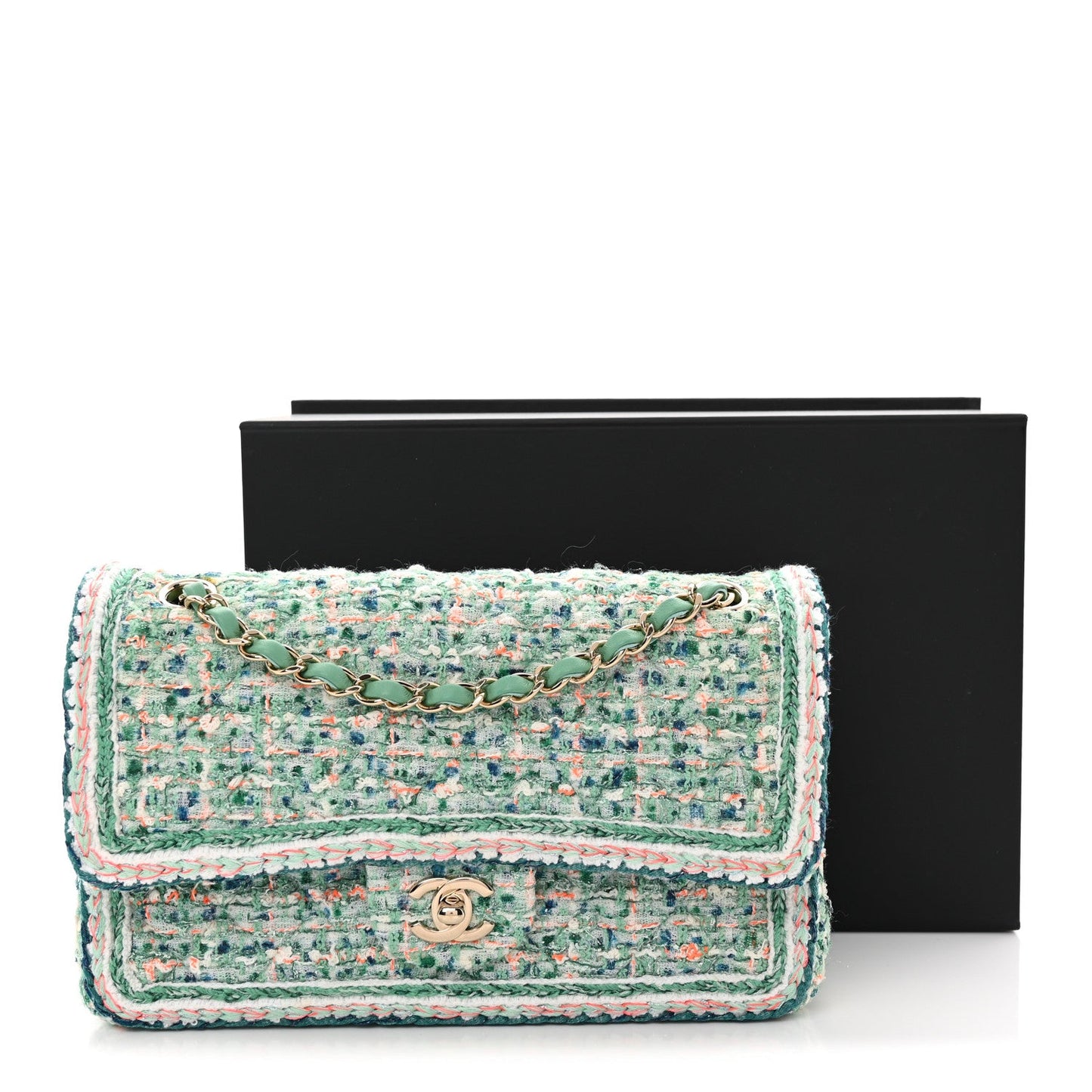 Tweed Braided Medium Flap Green Blue Multicolor