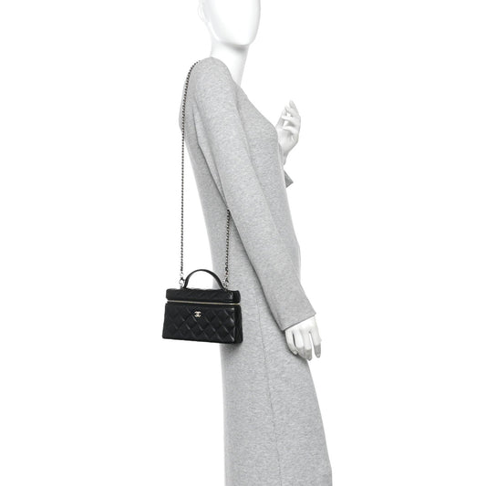 Caviar Quilted Top Handle Slim Vanity With Chain Black