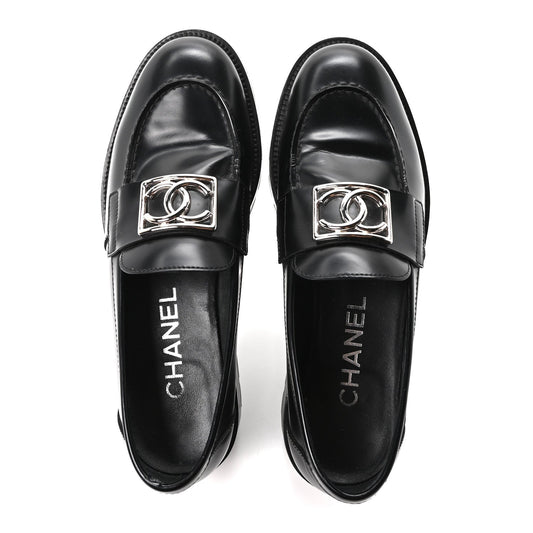 Calfskin Metal CC Loafers 36.5 Black