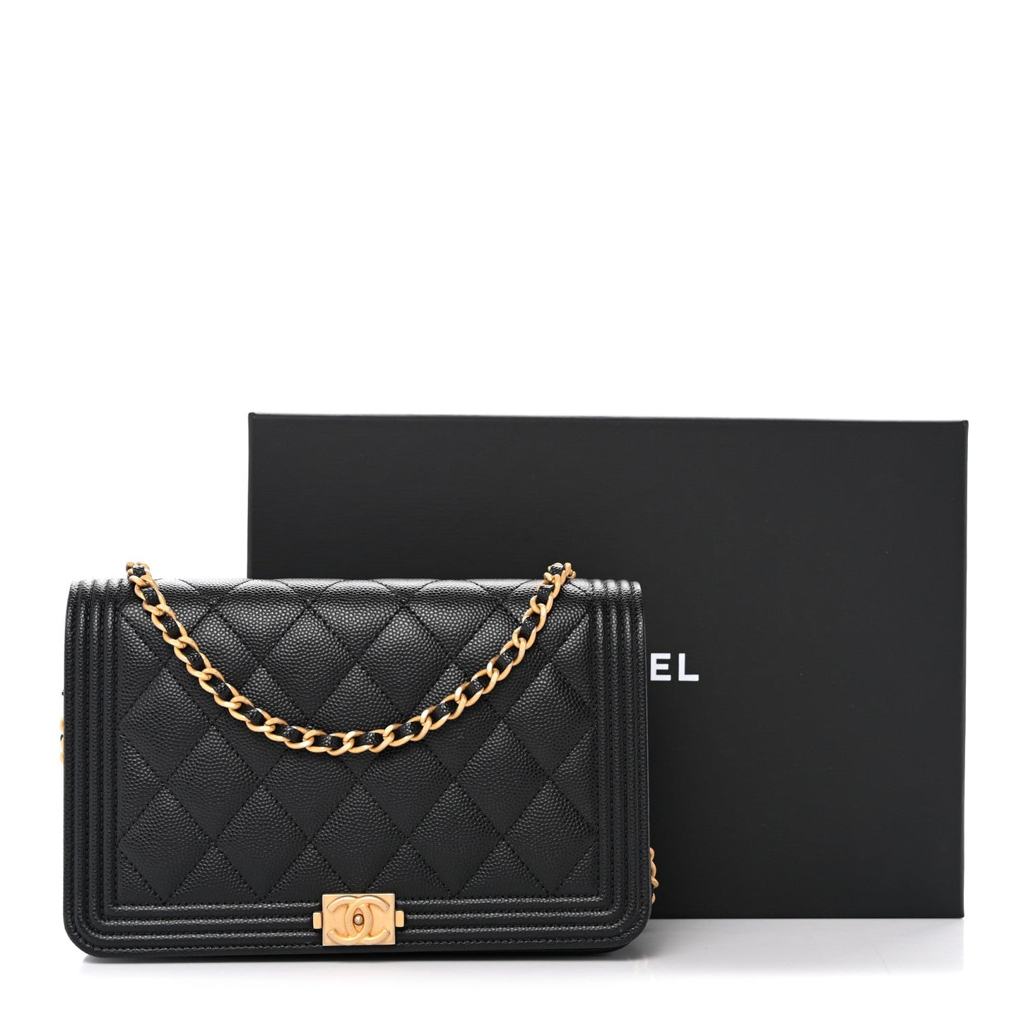 Caviar Quilted Boy Wallet On Chain WOC Black