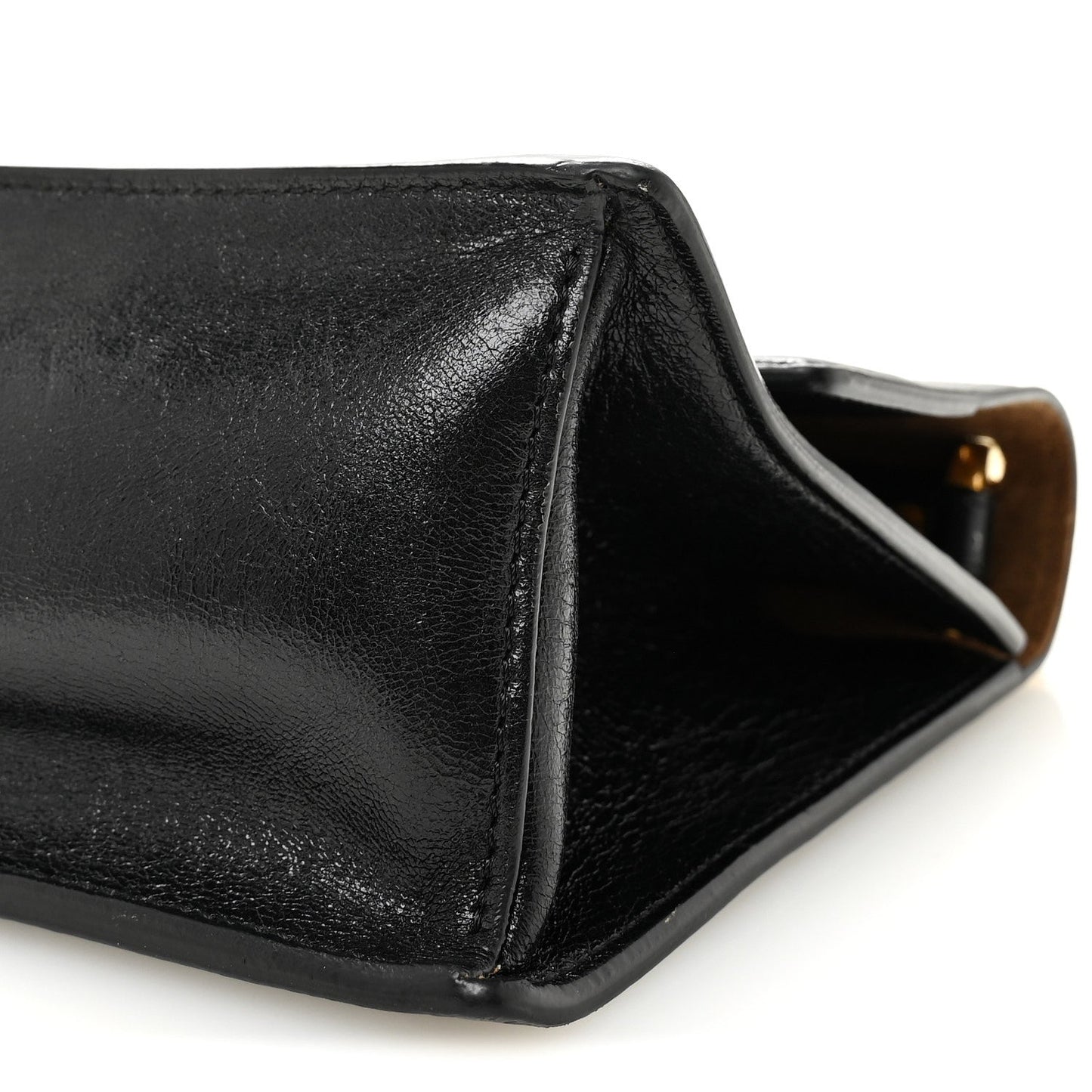 Agnello Old Shine Small Kan U Shoulder Bag Black