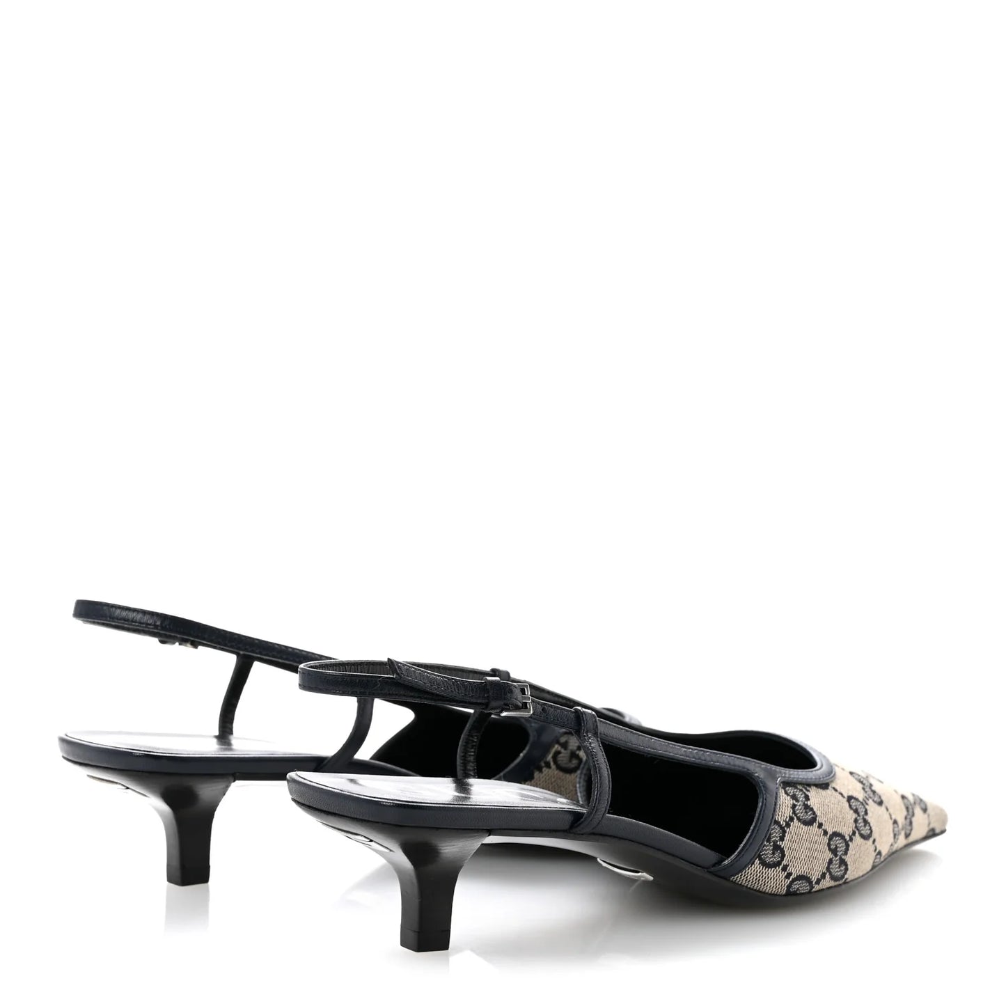 Gucci GG Monogram Malaga Kid Square G 75mm Slingback Pumps 40 Black
