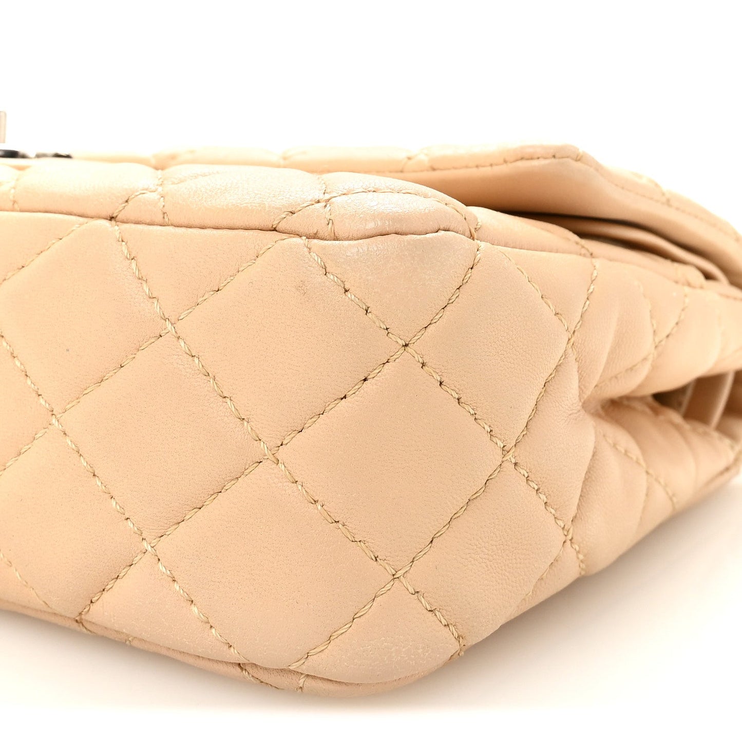 Lambskin Quilted Medium Double Flap Beige
