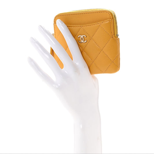 Caviar Quilted Zip Card Holder Wallet Yellow