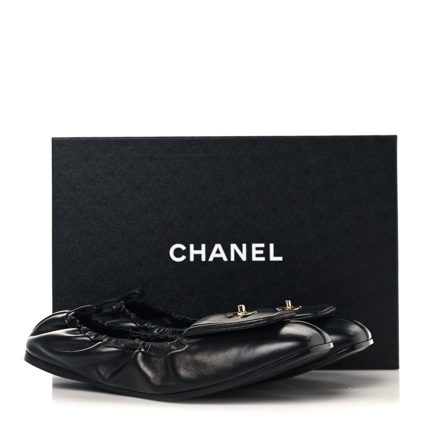 Lambskin CC Turnlock Ballerina Flats 39.5 Black