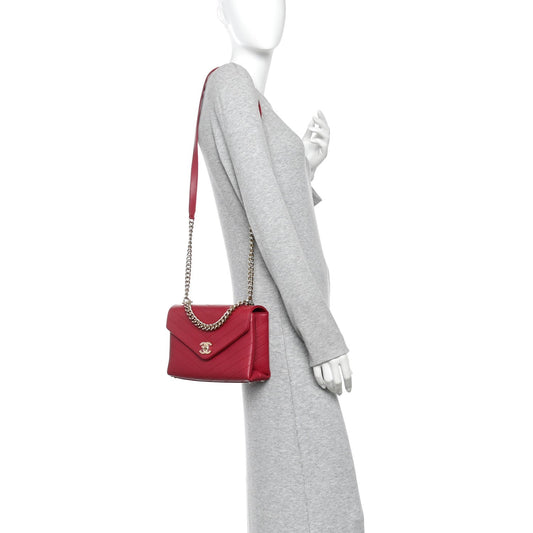 Calfskin Chevron Stitched Small Coco Flap Bag Pink