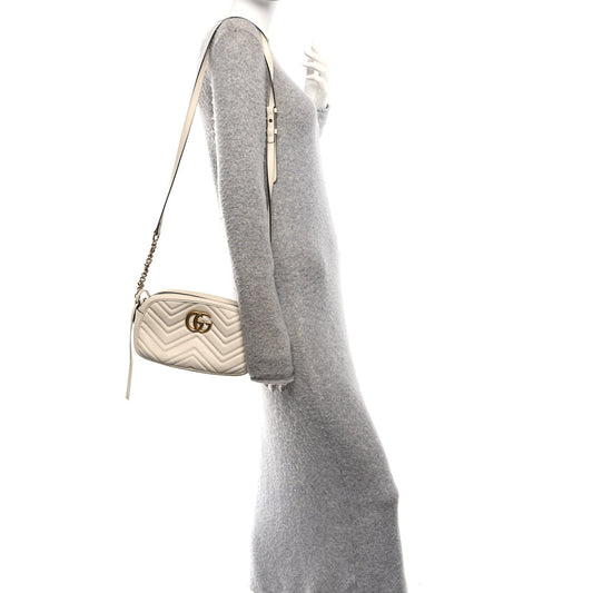 Calfskin Matelasse Small GG Marmont Chain Shoulder Bag White