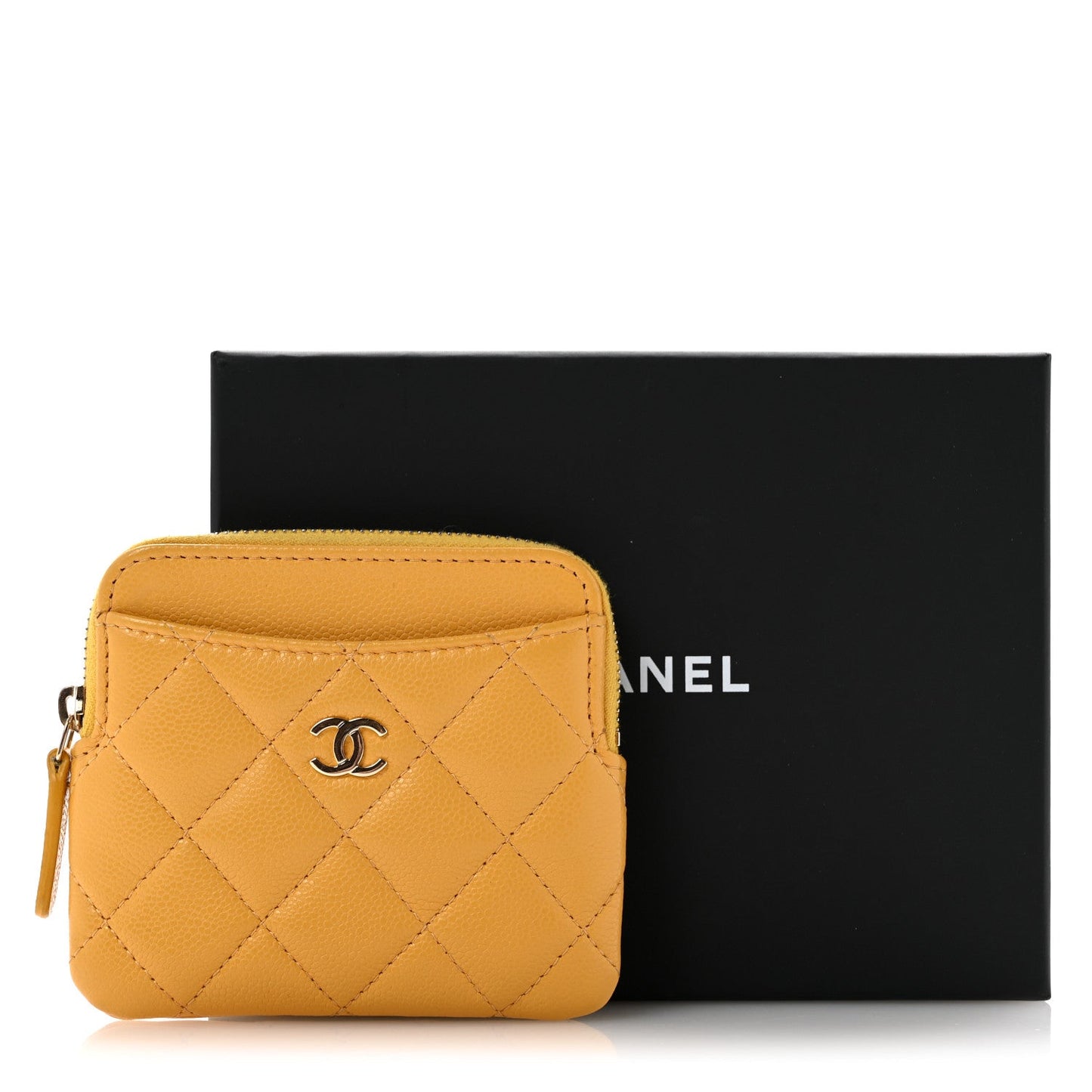 Caviar Quilted Zip Card Holder Wallet Yellow