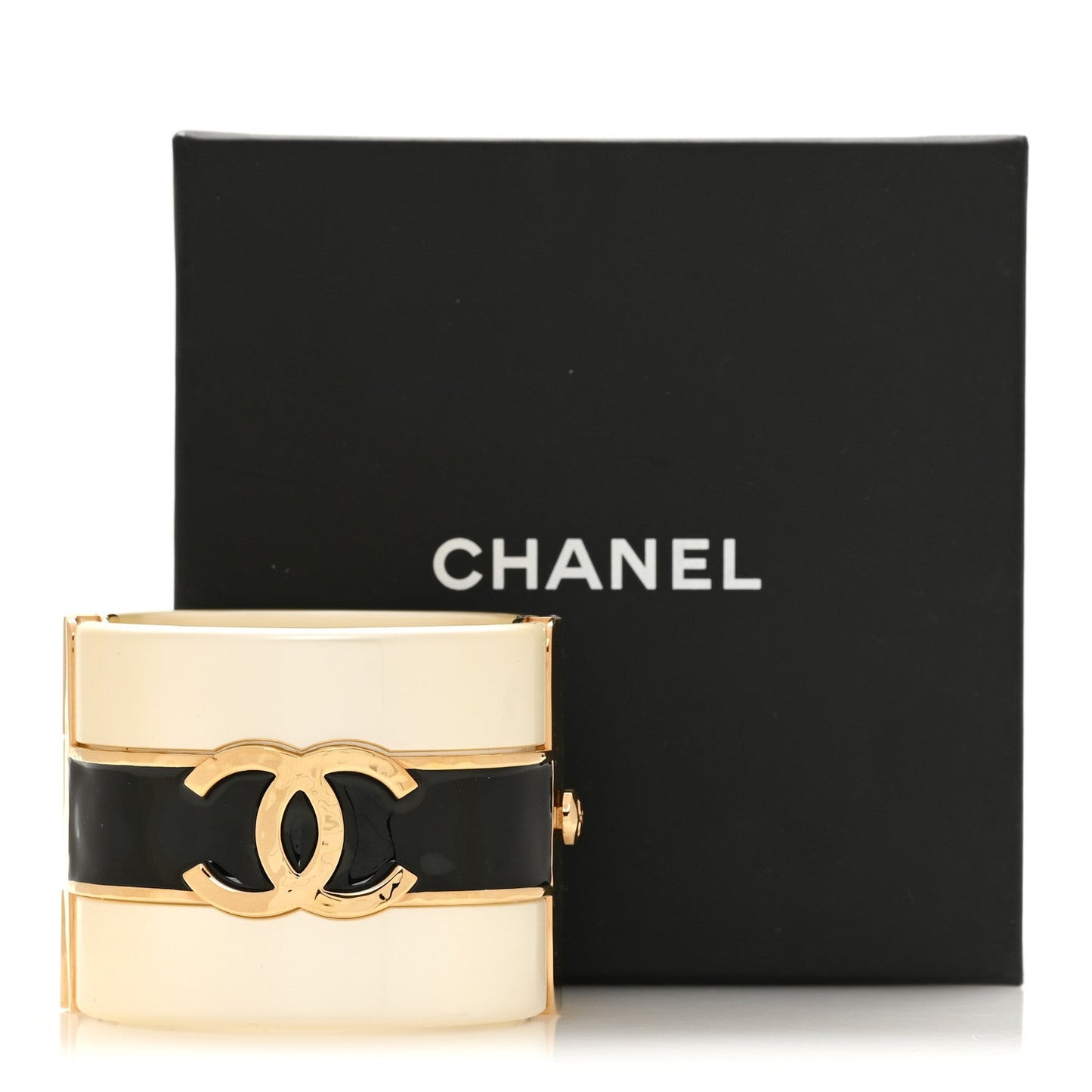 Resin Enamel CC Cuff Bracelet White Black Gold