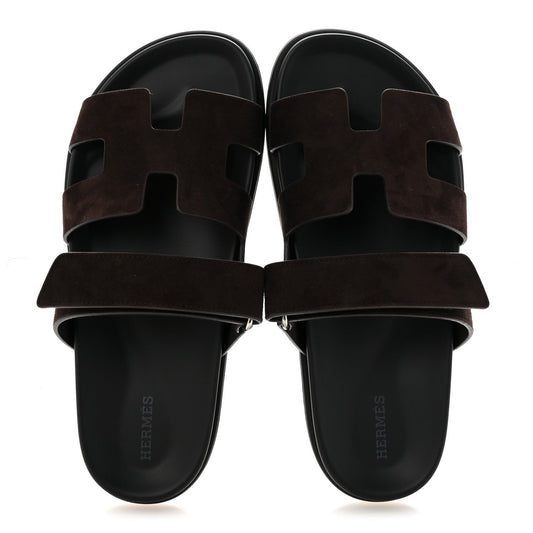Suede Goatskin Womens Chypre Sandals 39.5 Marron Ebene