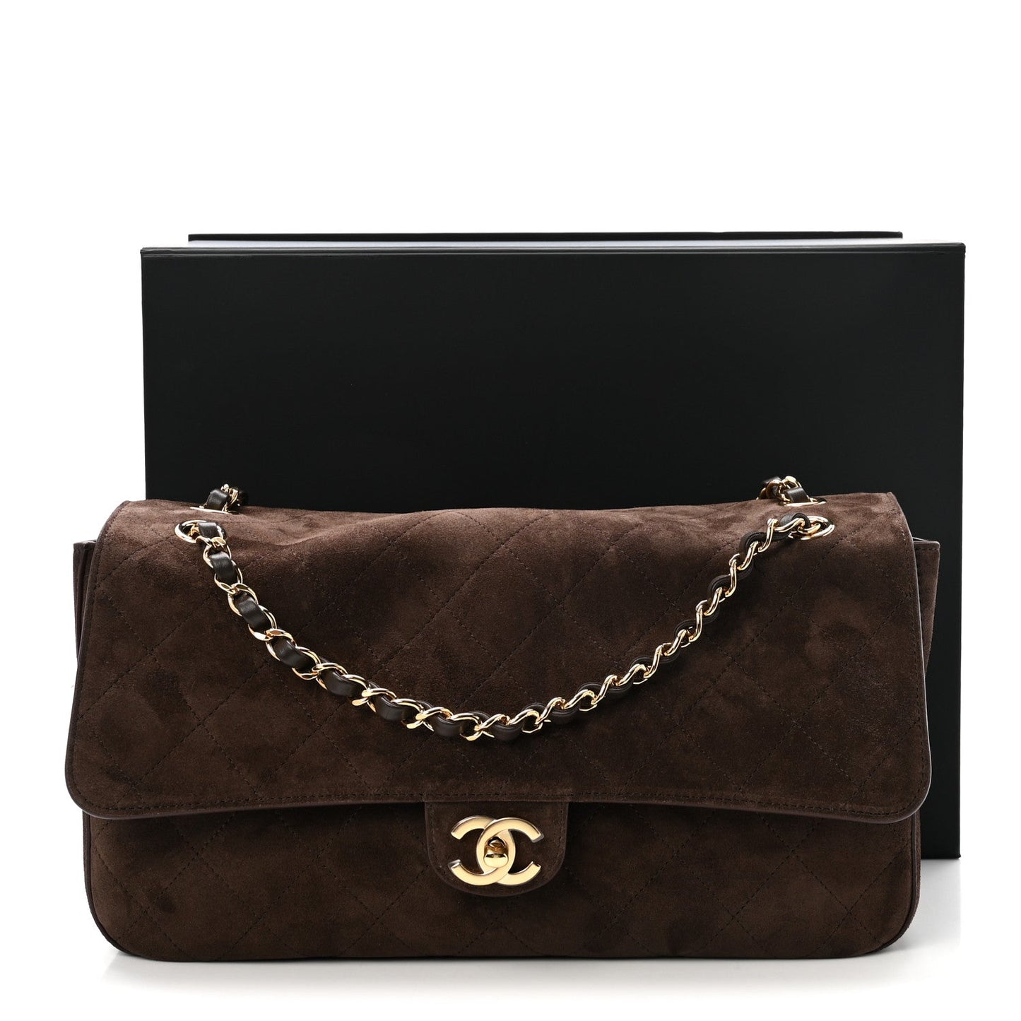 Suede Calfskin Small Souplissimo Maxi Flap Dark Brown