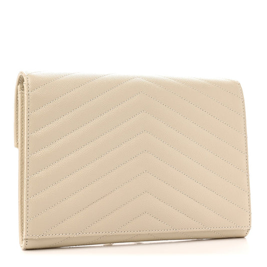 Grain De Poudre Matelasse Chevron Monogram Envelope Clutch Crema Soft