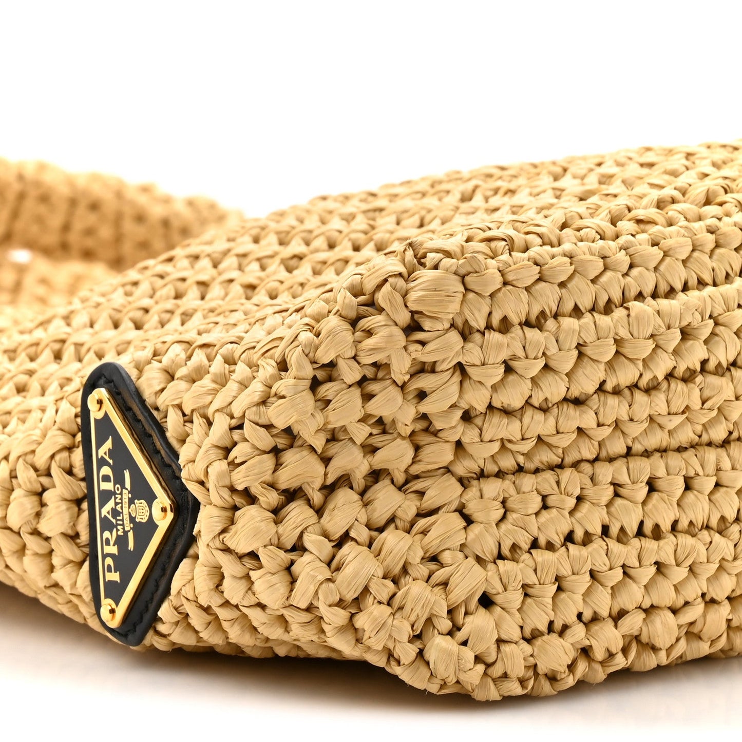 Yarn Raffia Effect Crochet Embroidered Small Logo Tote Naturale