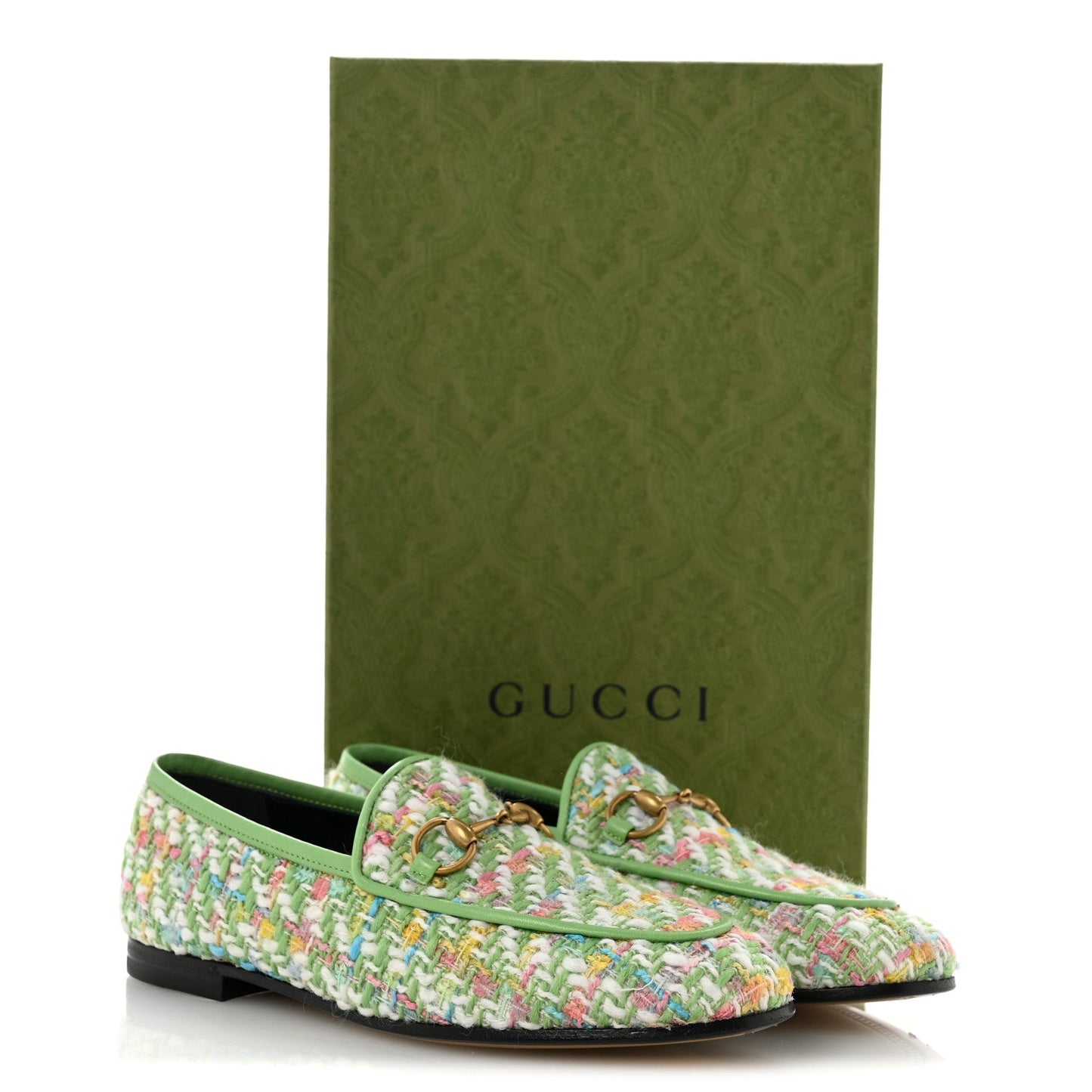 Tweed Multicolor Malaga Kid Horsebit Womens Jordaan Loafers 35.5 Green Multicolor
