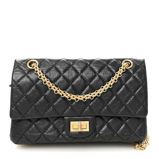 Aged Calfskin Quilted 2.55 Reissue 225 Flap Black