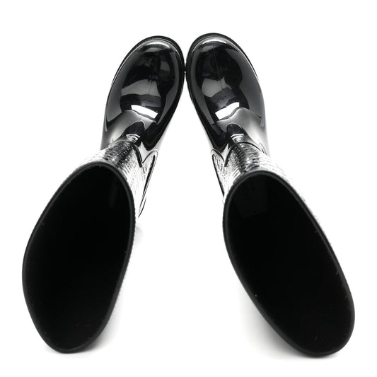Rubber Embossed Monogram Splash Rain Boots 38 Black