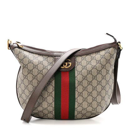 GG Supreme Monogram Web Small Ophidia Half Moon Hobo Brown