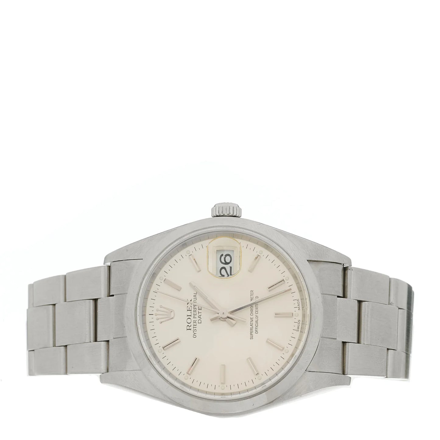 Rolex Stainless Steel 34mm Oyster Perpertual Date Watch Silver 15200