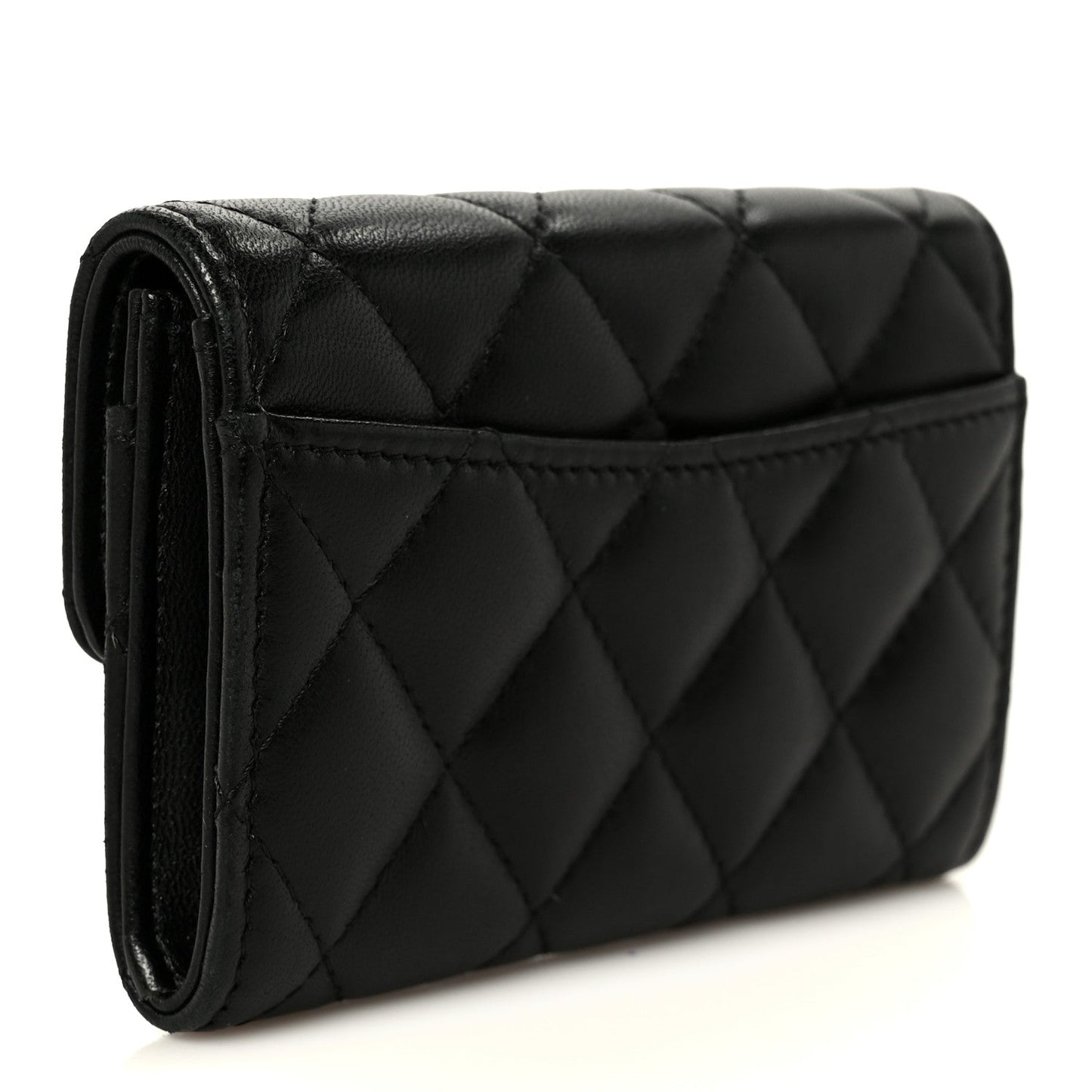 Lambskin Quilted Flap Card Holder Wallet Black