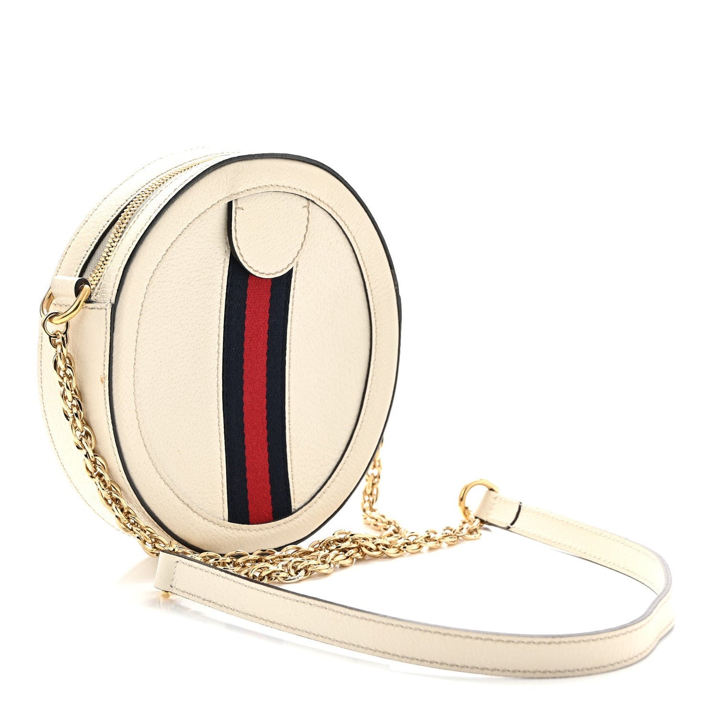 Textured Calfskin Web Mini Ophidia Round Shoulder Bag Mystic White