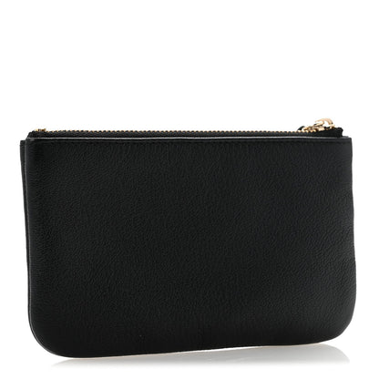 Goatskin Camellia CC Cosmetic Pouch Black