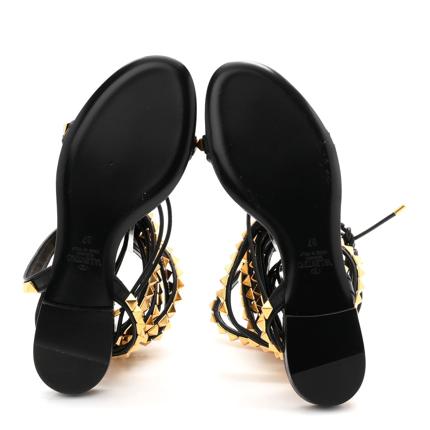Calfskin Rockstud No Limit Gladiator Flat Sandals 37 Black
