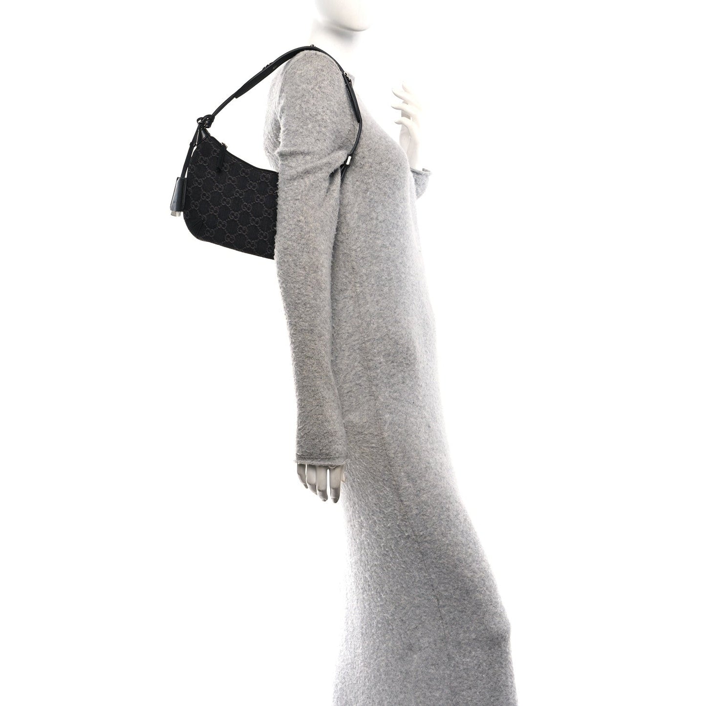 Jacquard Black Denim GG Monogram Horsebit Slim Small Shoulder Bag Black Grey