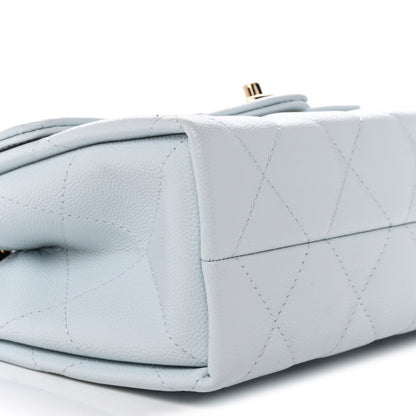 Caviar Quilted Mini Retro Twist Top Handle Flap Light Blue