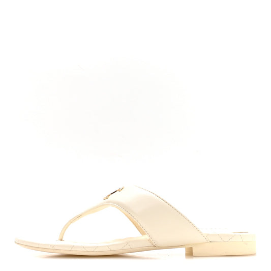 Lambskin Quilted Padded Thong Sandals 39.5 White