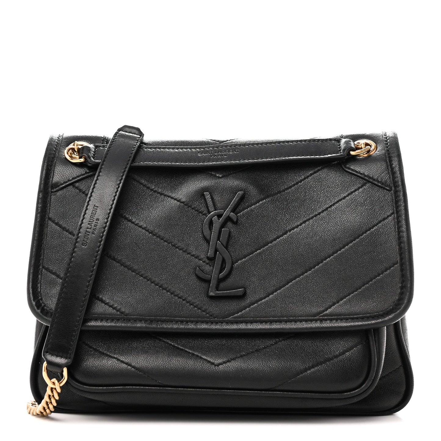 Lambskin Matelasse Monogram Baby Niki Chain Satchel Black