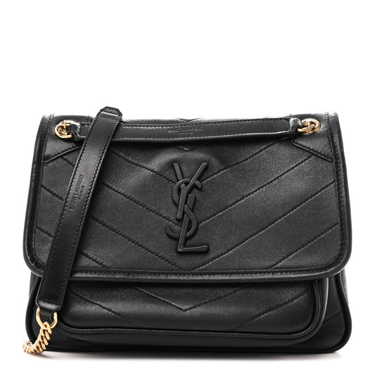 Lambskin Matelasse Monogram Baby Niki Chain Satchel Black