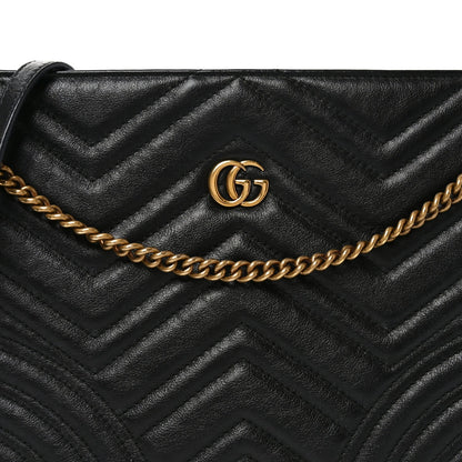 Azalea Calfskin Matelasse Heart Medium GG Marmont Slim Shoulder Bag Black