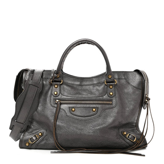 Balenciaga Pearlescent Goatskin Classic Gold Hardware City Bronze