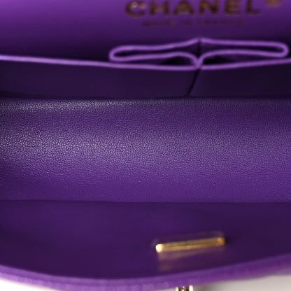 Caviar Quilted Small Double Flap Purple