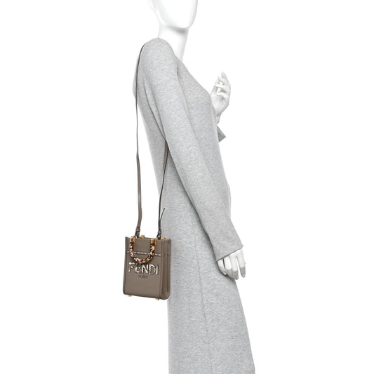 Vitello King Plexiglass Elaphe Python Print Logo Mini Fendi Sunshine Shopper Tote Tartufo Daisy Roccia