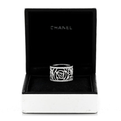 18K White Gold Diamond Camellia Ajoure Band Ring 50 5.5