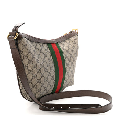 GG Supreme Monogram Web Small Ophidia Half Moon Hobo Brown