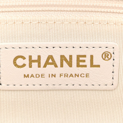 Shearling Lambskin Quilted CC Chain Flap White