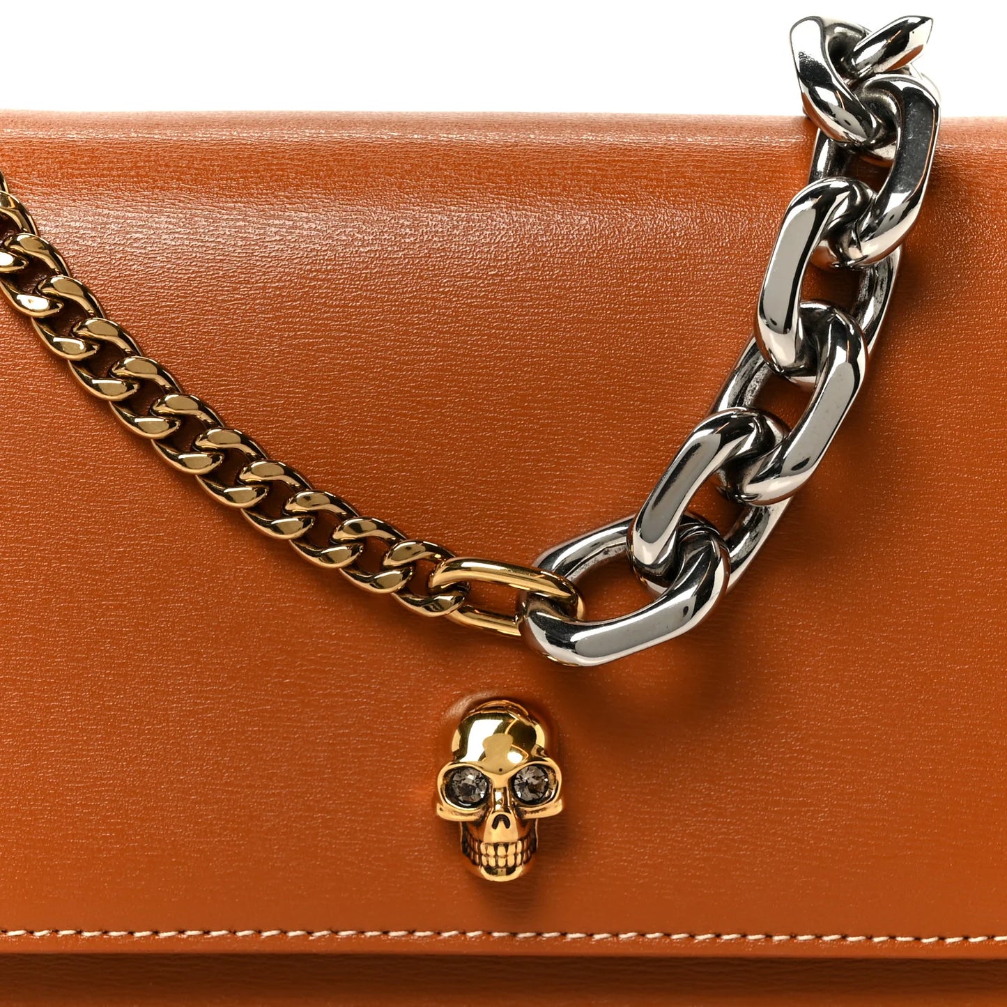 Alexander McQueen Calfskin Mini Skull Chain Crossbody Bag Caramel Tan