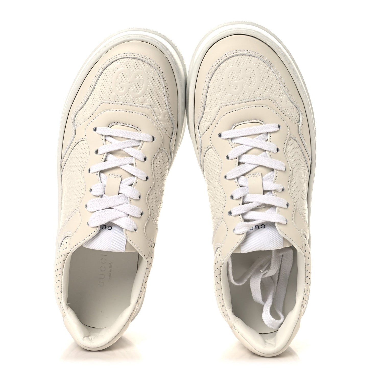 Calfskin GG Tennis Embossed Perforated Womens Platform 55mm Sneakers 39 Great White