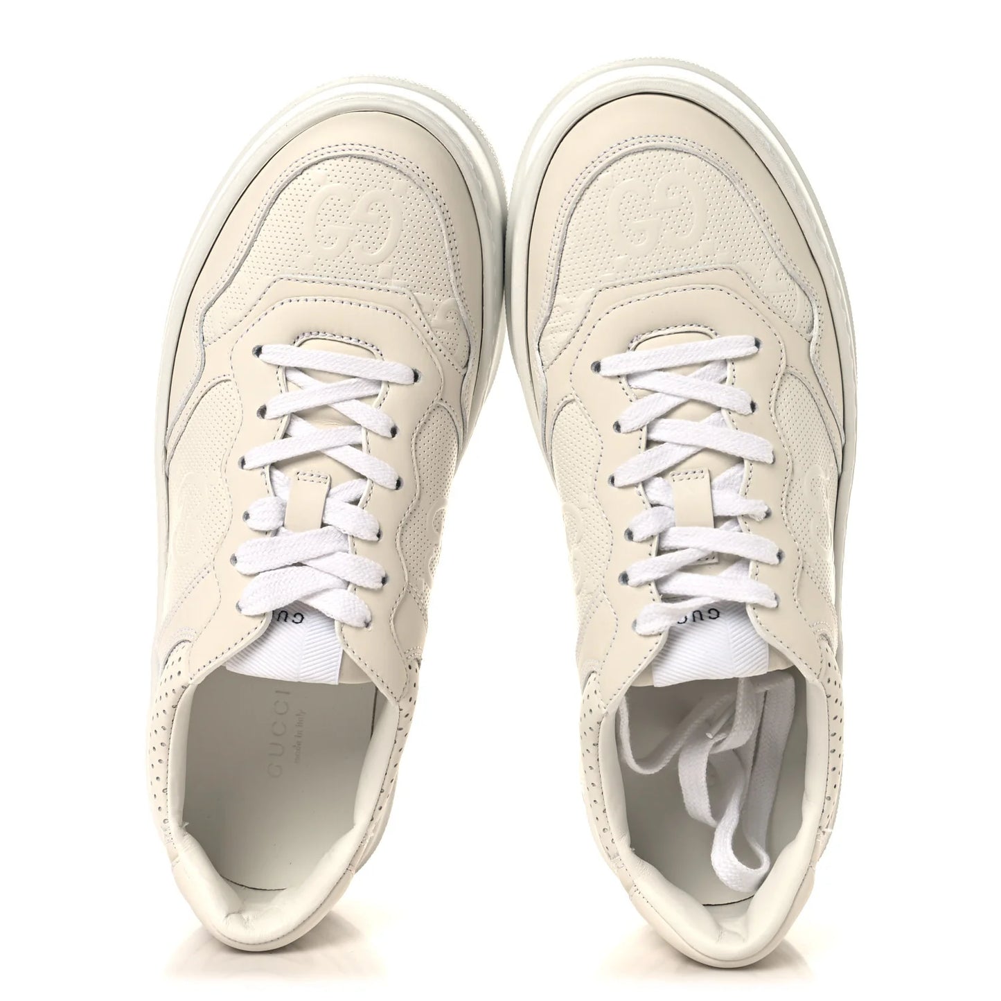 Gucci Calfskin GG Tennis Embossed Perforated Womens Platform 55mm Sneakers 39 Great White